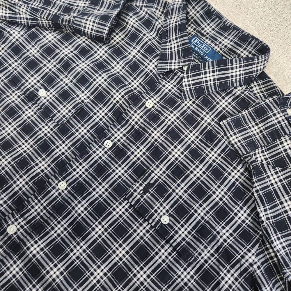 Vintage Polo Ralph Lauren Shirt Men XL Plaid Classic Fit Work Pockets Black Pony